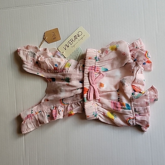 Viverano Organic Comfort Ruffle & Tie Back Romper (Organic Muslin) - Picture 2 of 9